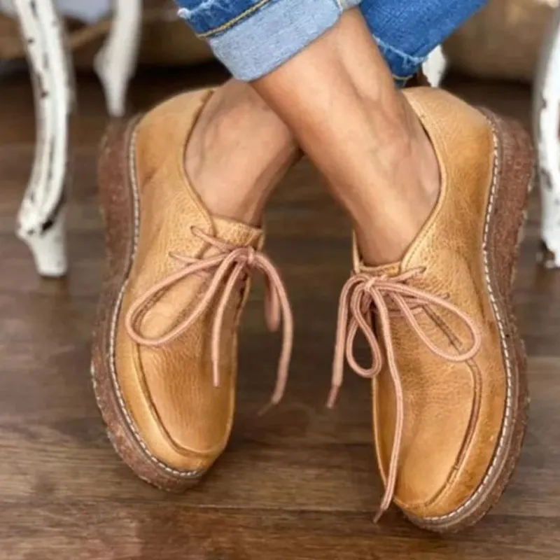 Sohiwoo  Women Men Casual Bullock Thick Soled Ladies Leather Shoes
