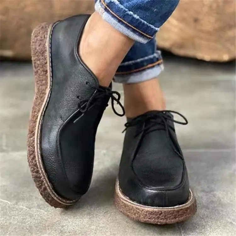 Sohiwoo  Women Men Casual Bullock Thick Soled Ladies Leather Shoes