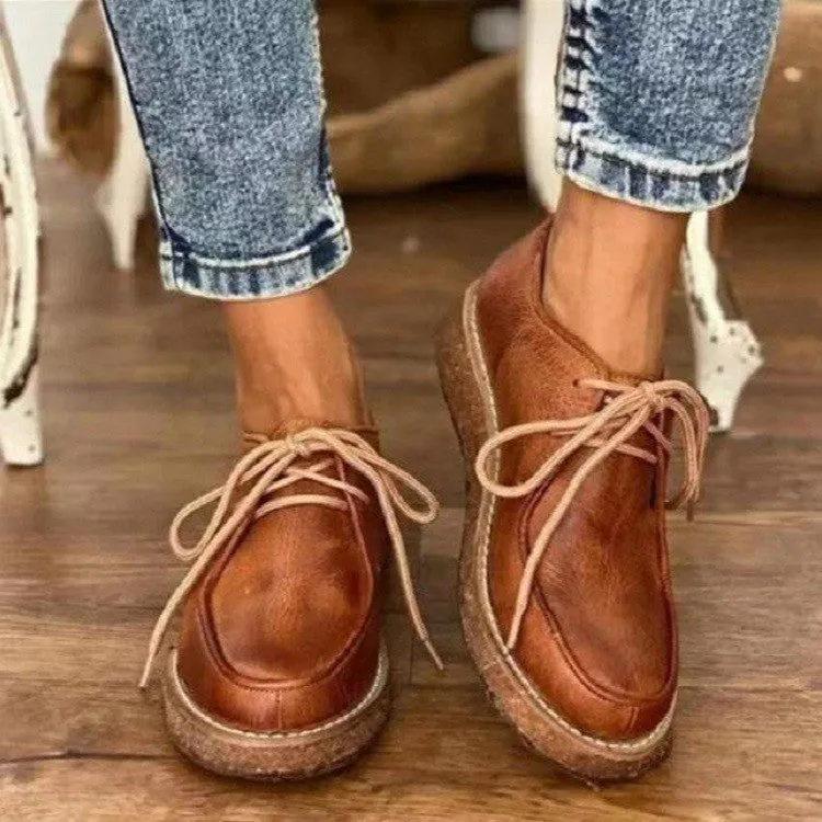 Sohiwoo  Women Men Casual Bullock Thick Soled Ladies Leather Shoes