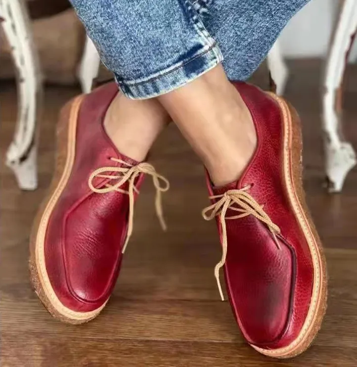 Sohiwoo  Women Men Casual Bullock Thick Soled Ladies Leather Shoes