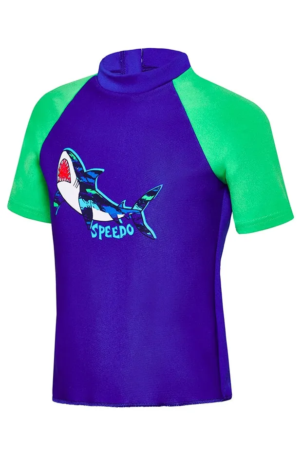 Speedo Junior Boys Camo Shark Ss Suntop - Camo Shark