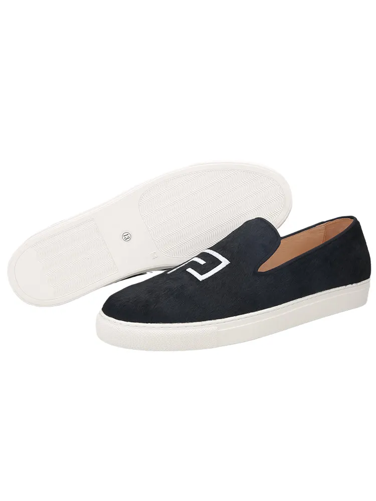 Spring new style black horsehair embroidered men's casual sneakers European and American style white thick-soled slip-on sneakers