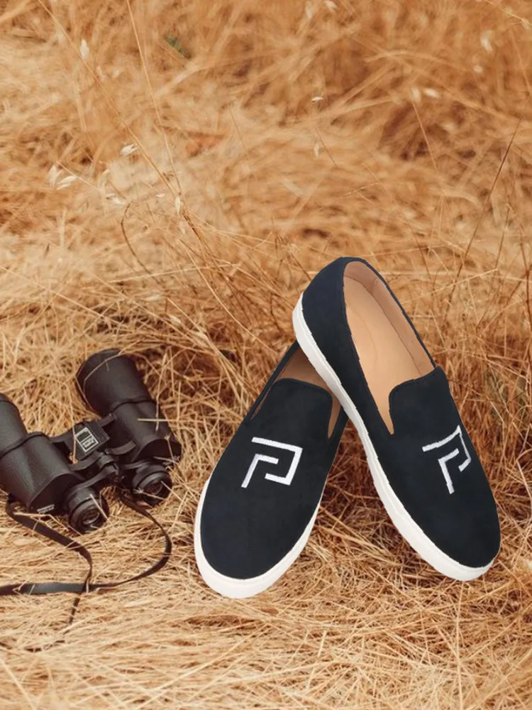 Spring new style black horsehair embroidered men's casual sneakers European and American style white thick-soled slip-on sneakers