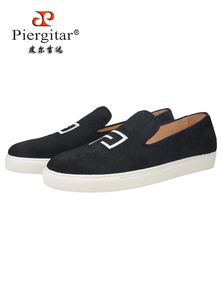 Spring new style black horsehair embroidered men's casual sneakers European and American style white thick-soled slip-on sneakers