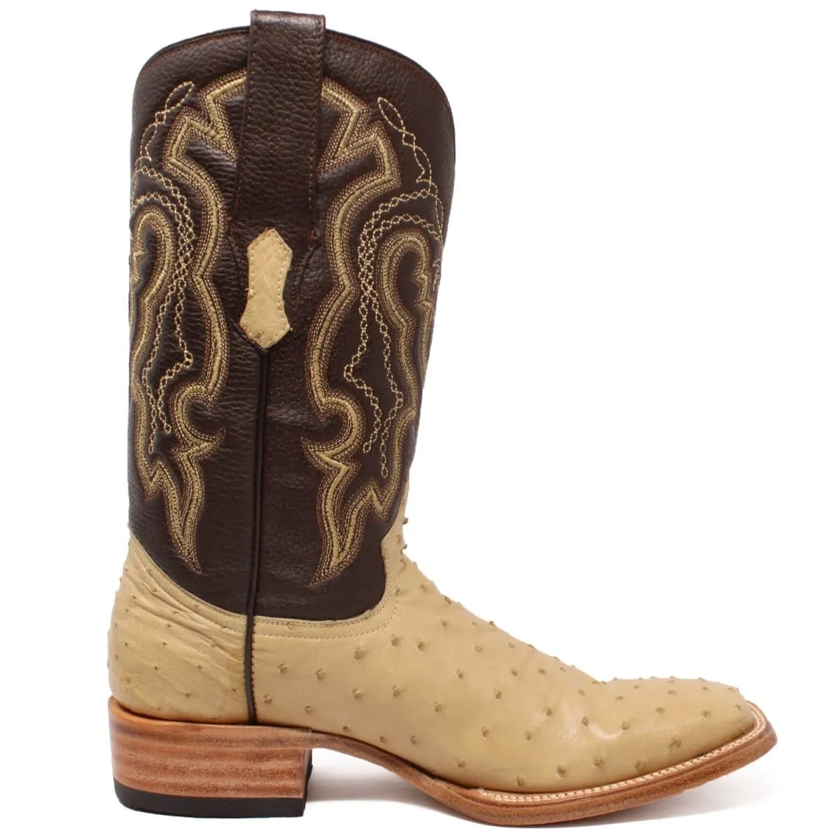 Tanner Mark Men's Genuine Full Quill Ostrich Square Toe Boots Oryx TMX200500