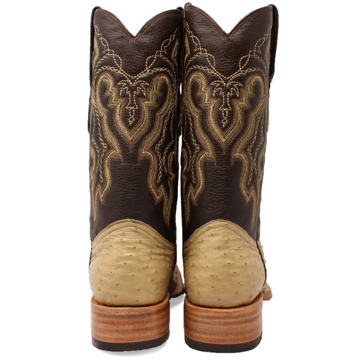 Tanner Mark Men's Genuine Full Quill Ostrich Square Toe Boots Oryx TMX200500