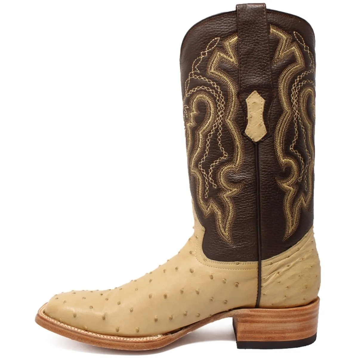 Tanner Mark Men's Genuine Full Quill Ostrich Square Toe Boots Oryx TMX200500