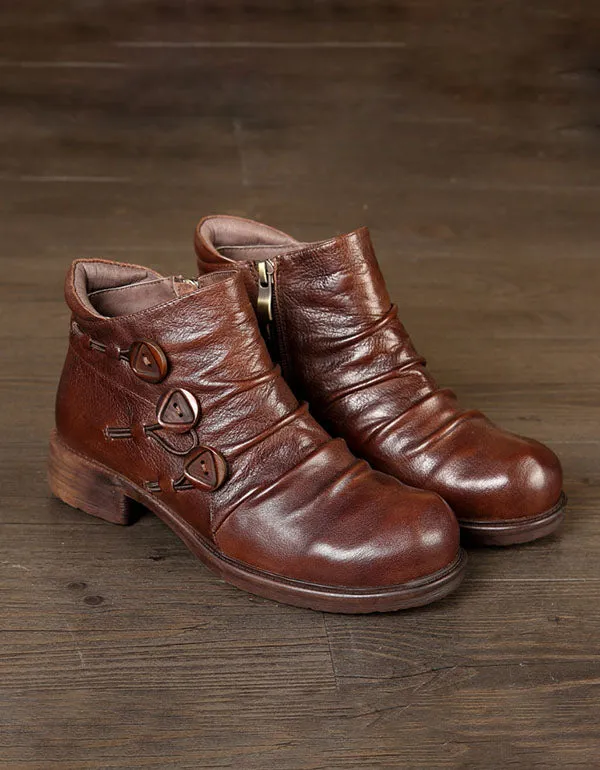Thick-Soled Autumn Leather Retro Toe Boots