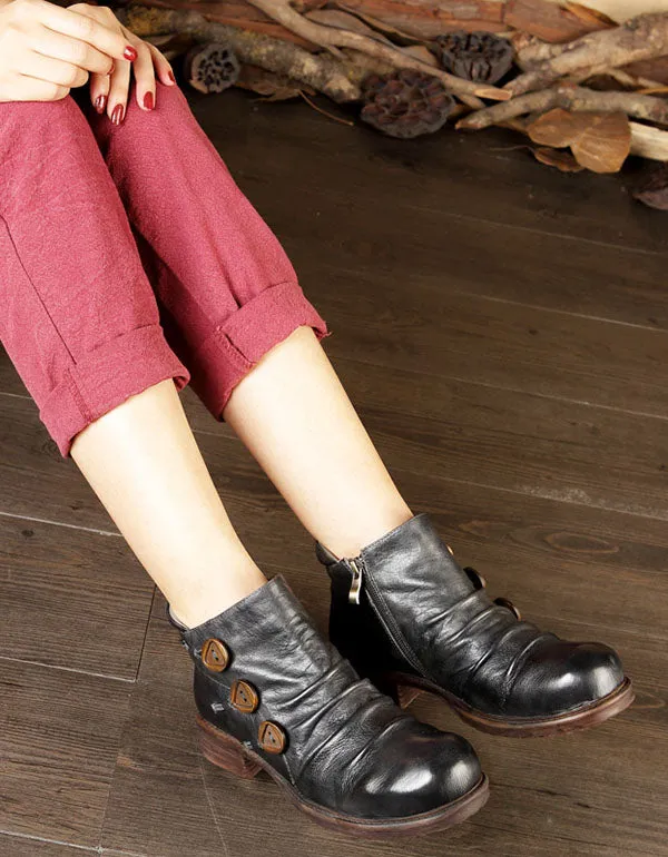 Thick-Soled Autumn Leather Retro Toe Boots
