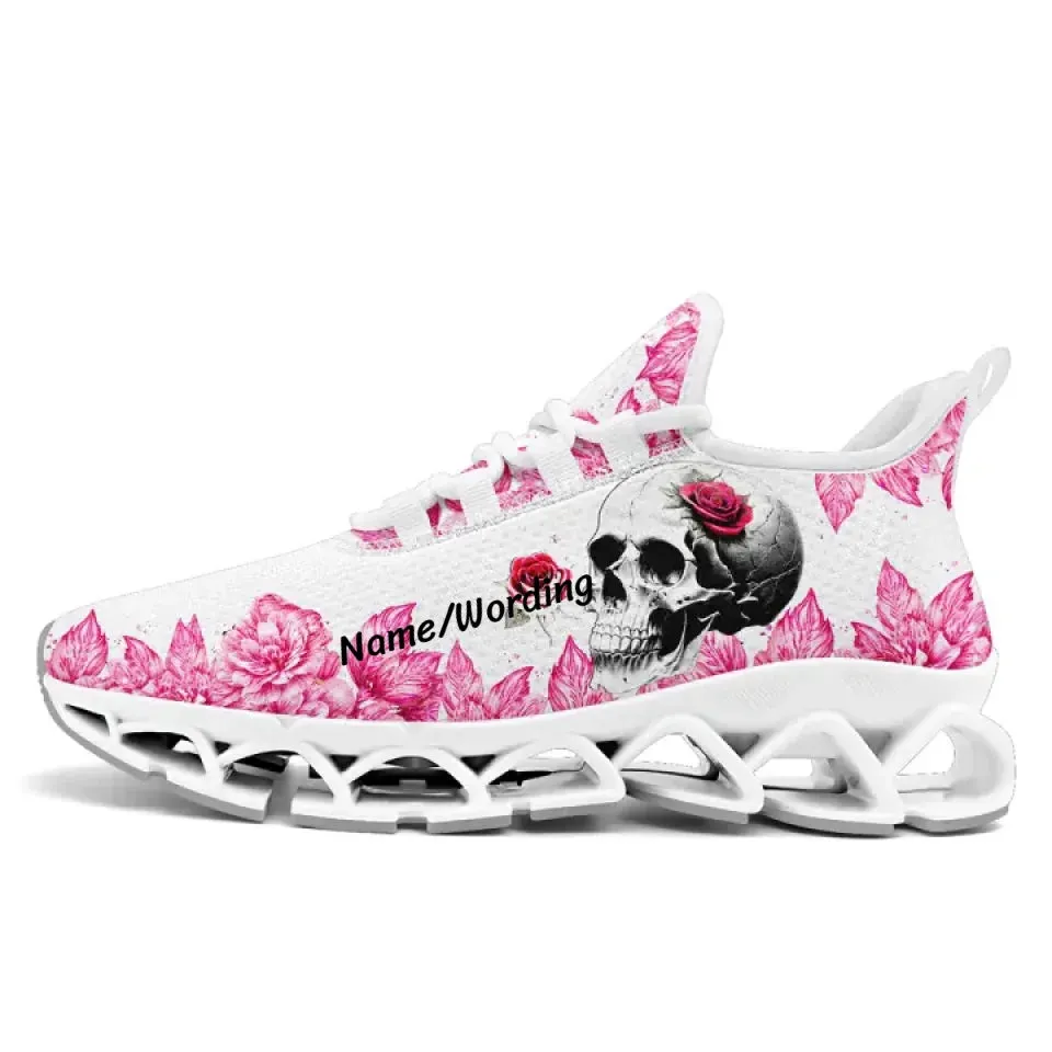 Unique Gift,Personalized Gothic Fashion Sneakers, Custom Skull with Rose Shoes, Breathable Cloud Sneakers for Men and Women