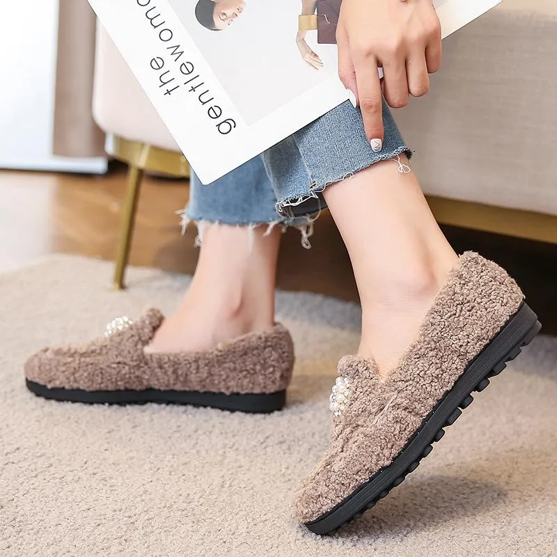 vanccy Furry Flats Loafers Fu63