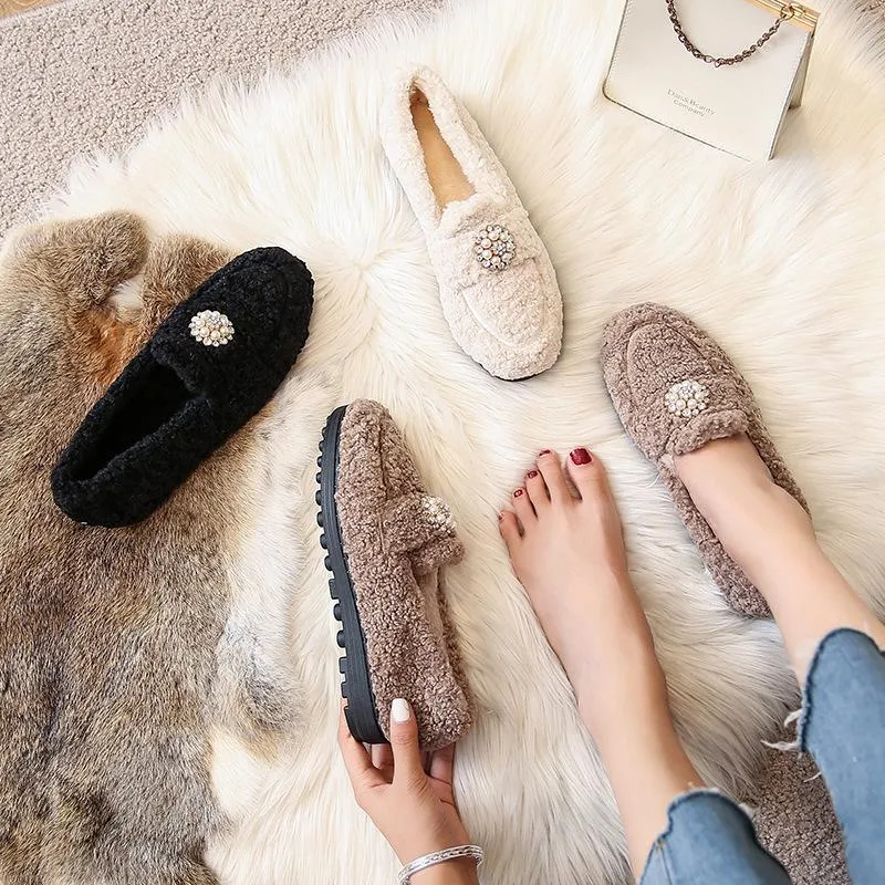 vanccy Furry Flats Loafers Fu63