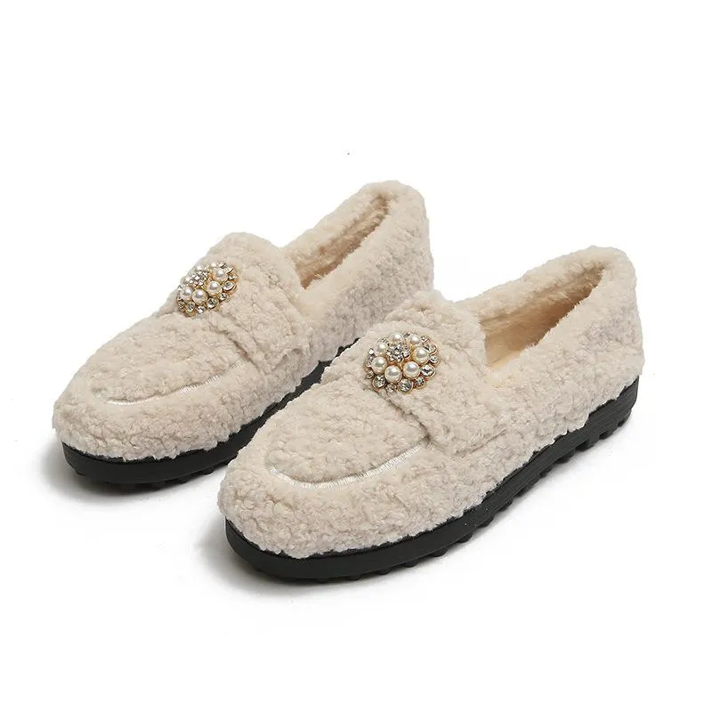 vanccy Furry Flats Loafers Fu63
