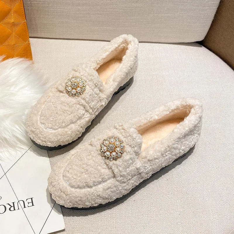 vanccy Furry Flats Loafers Fu63