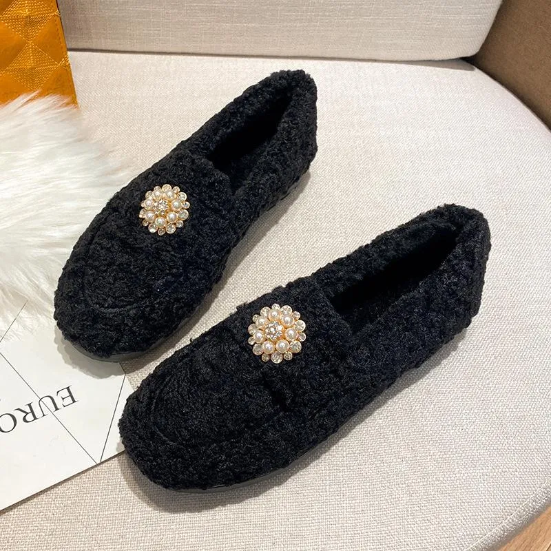vanccy Furry Flats Loafers Fu63