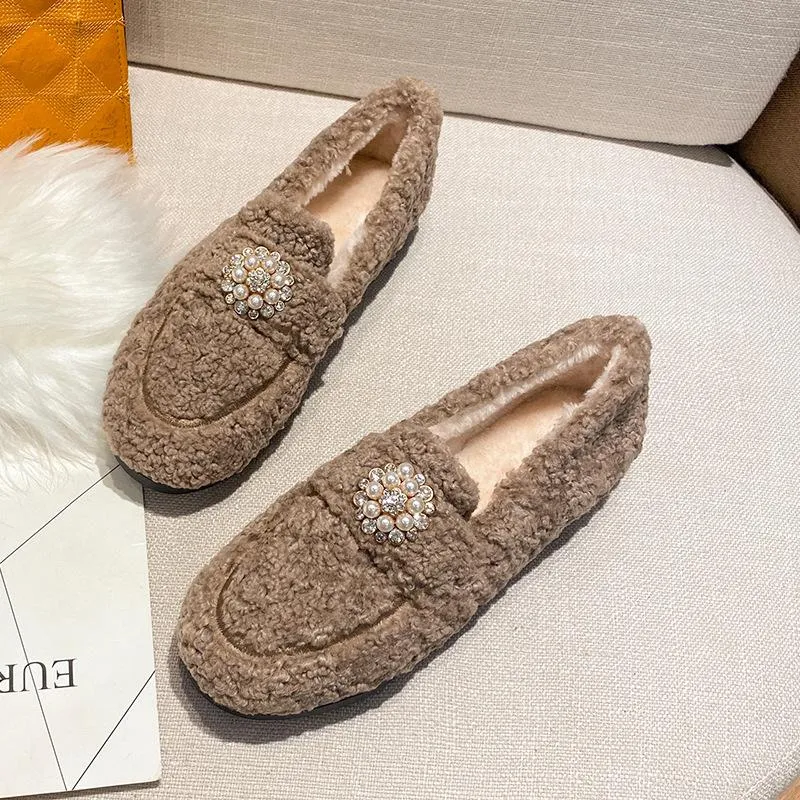 vanccy Furry Flats Loafers Fu63