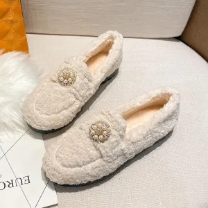 vanccy Furry Flats Loafers Fu63