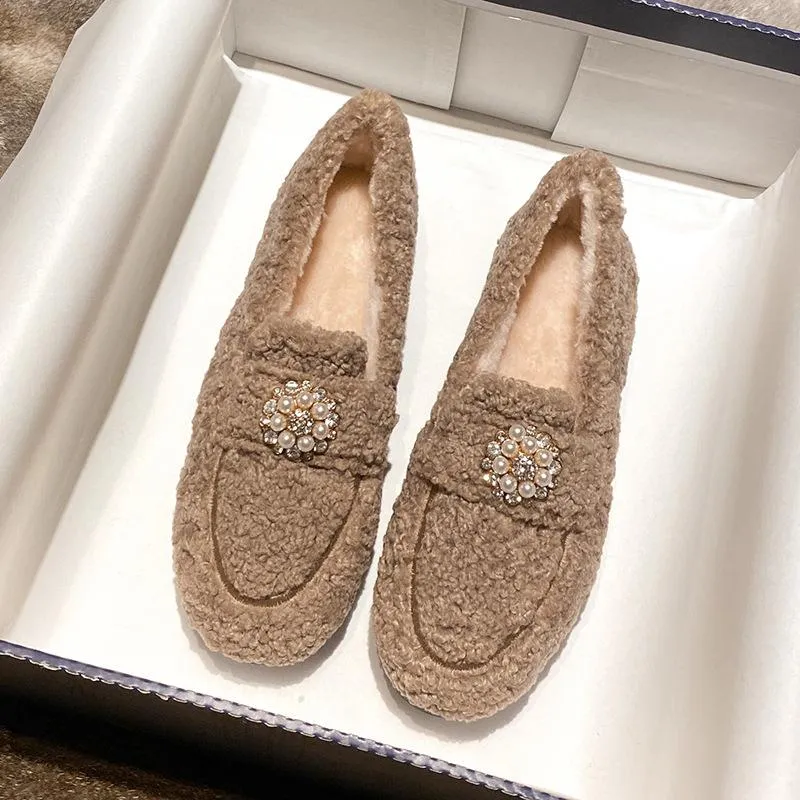 vanccy Furry Flats Loafers Fu63