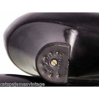 Vintage Womens Black Leather Pumps 1914 Pilgrim Buckle Sz 6 AA/B NIB Campbell