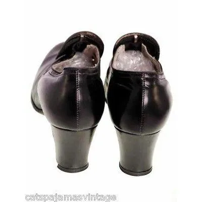 Vintage Womens Black Leather Pumps 1914 Pilgrim Buckle Sz 6 AA/B NIB Campbell