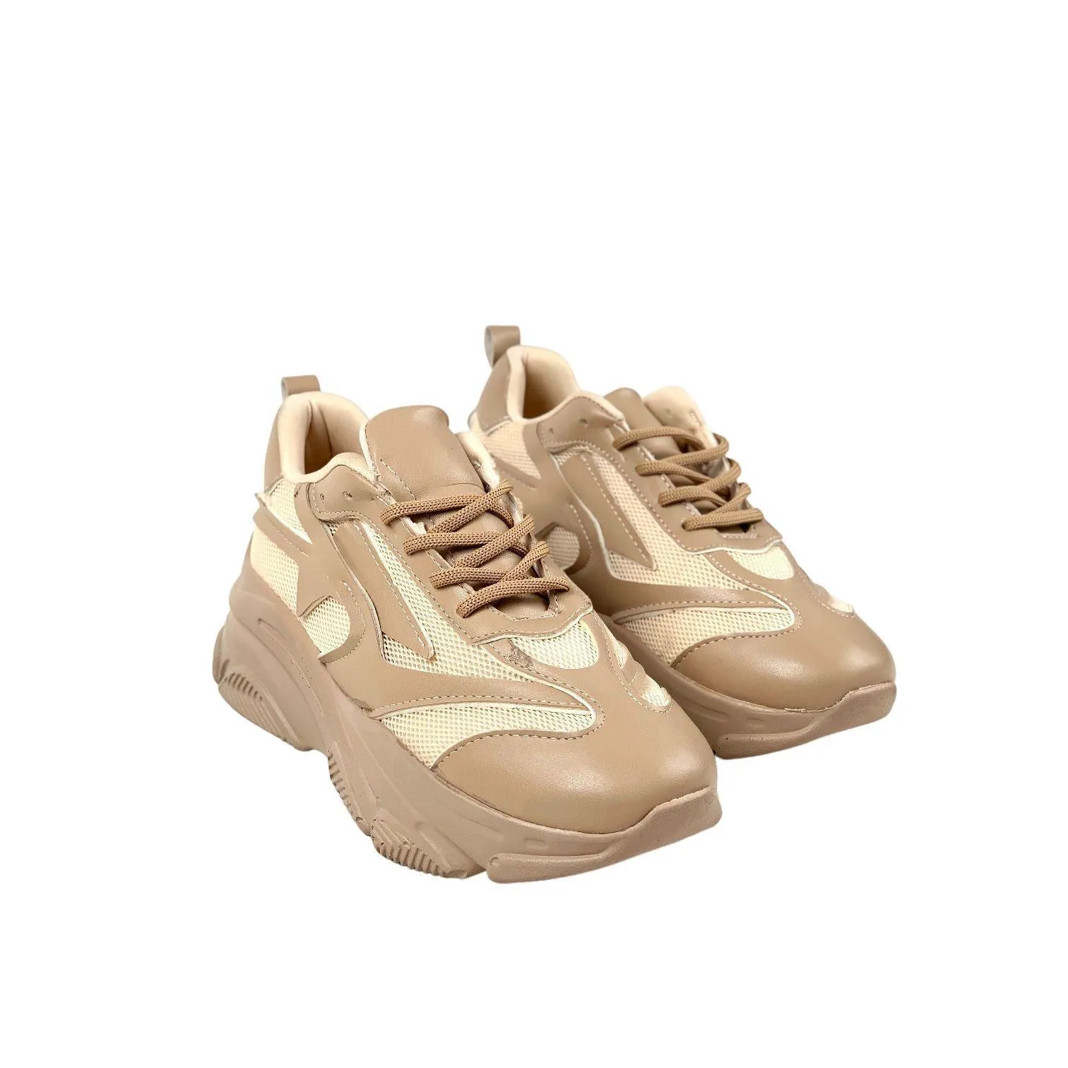 Women's beige high-soled mesh detailed sneakers daily sports shoes