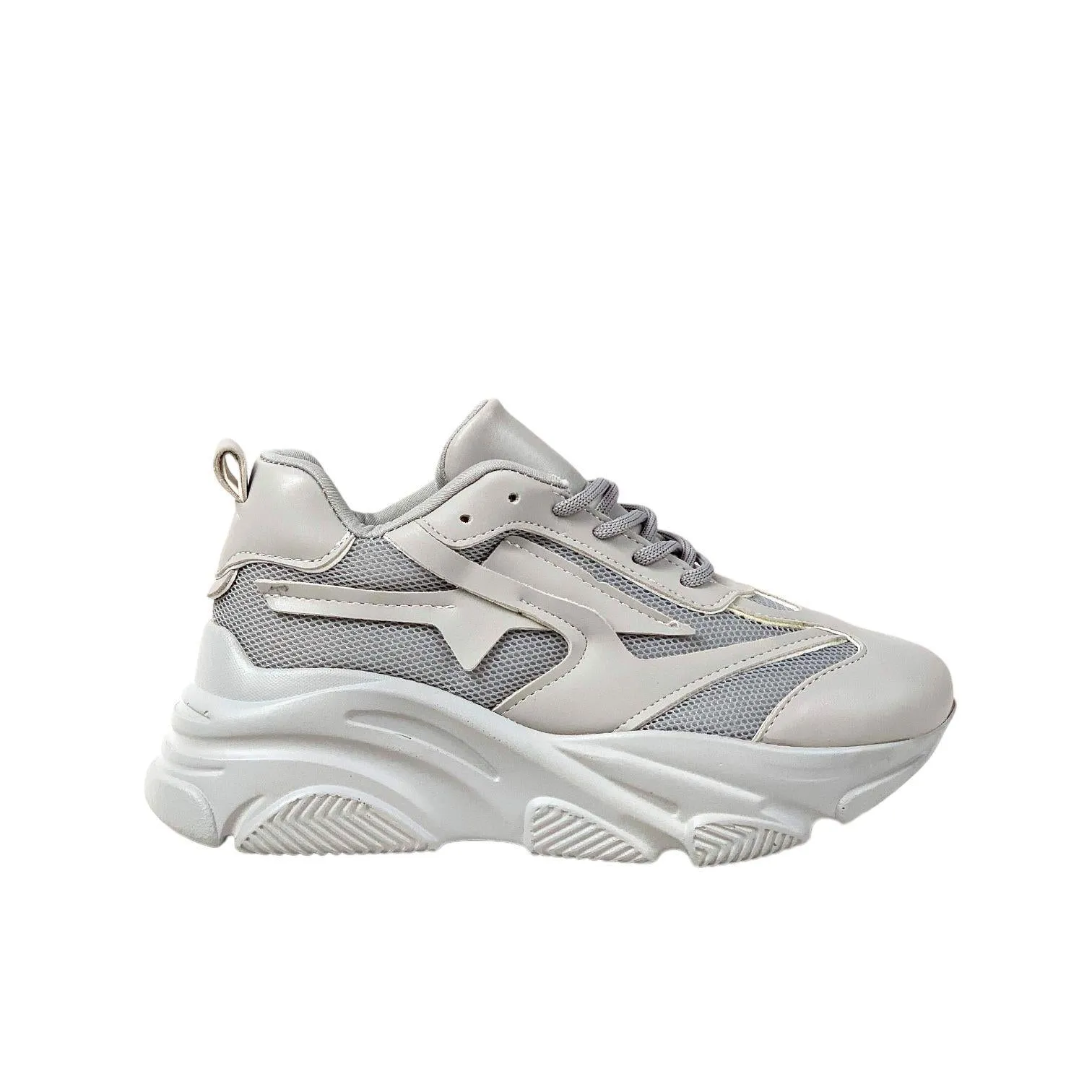 Women's gray high-soled mesh detailed sneakers daily sports shoes